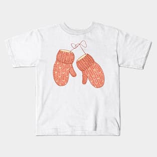 Pink Knitted Winter Mittens Kids T-Shirt